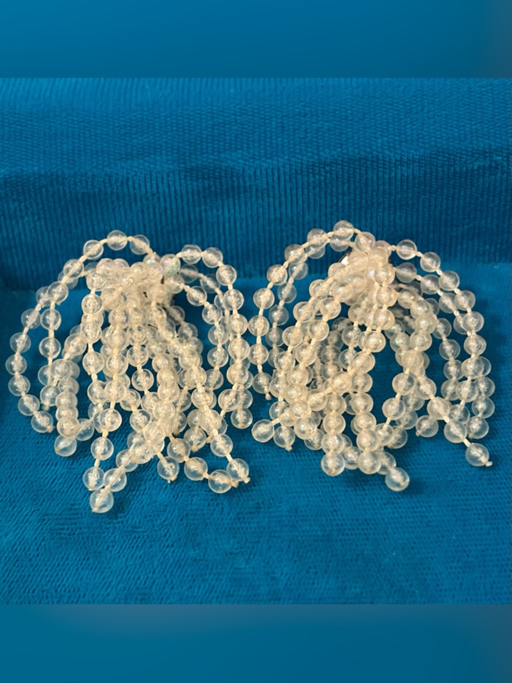 💖🎆Vintage Mid-Century Aurora Borealis Beaded Fringe Tassel Pierced Earrings🎆💖